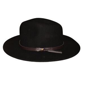 SCALA $70 Black Wool Felt Wide Brim Fedora Safari Hat Leather Band S / M